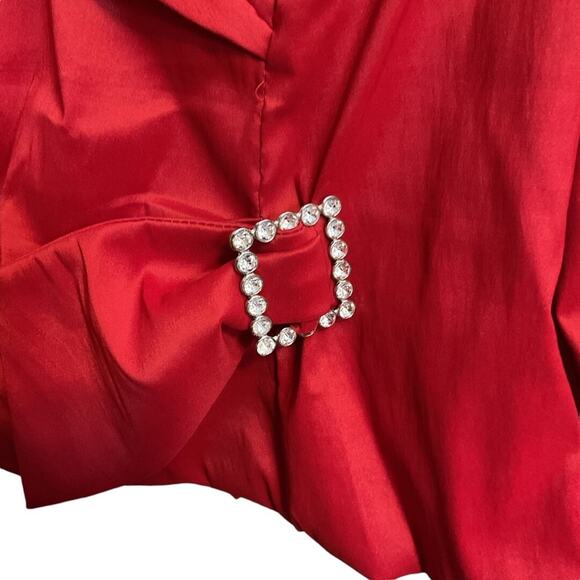 J. R. Nites by Caliendo Jacket Size 10 Vintage Red Rhinestone Buckle Zip Back - Picture 4 of 15